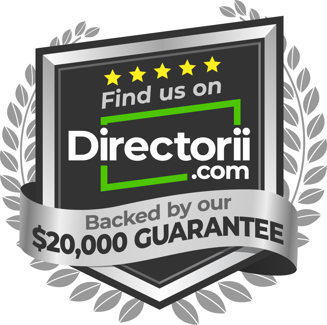 A badge icon that says "find us on directorii.com" and "backed by our 20k guarantee".