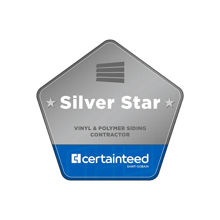 A logo that says "CertainTeed Silver Star Vinyl Contractor"